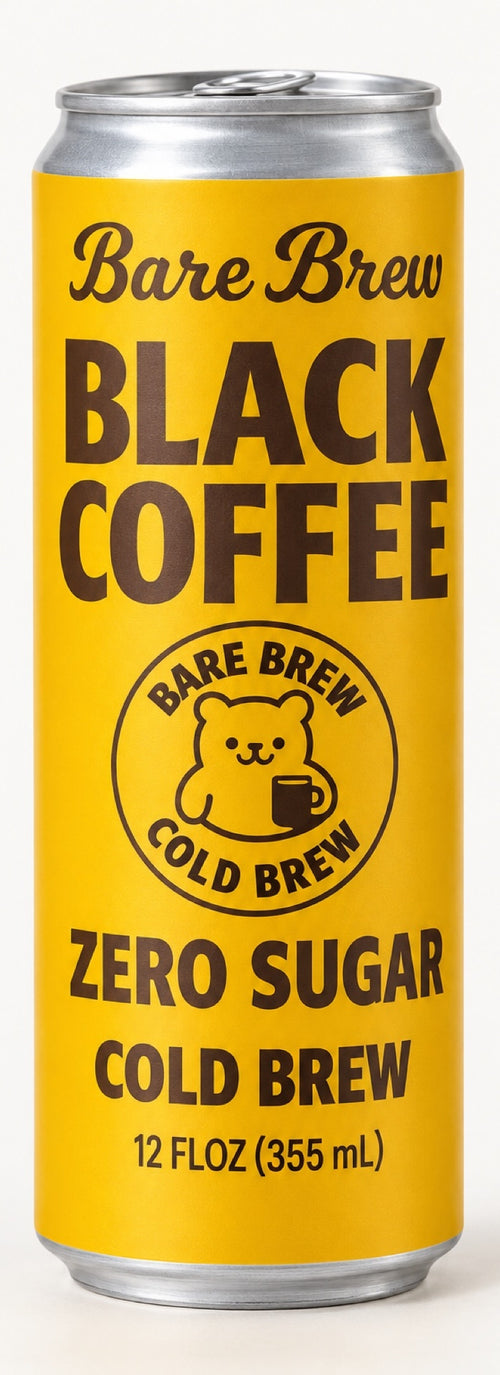 Bare Brew Black Coffee cold brew can - 320mg caffeine, zero sugar
